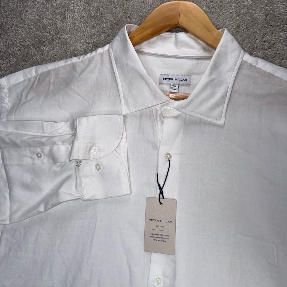 Peter Millar Men's XXL Highland Soft Twill Cotton Shirt White Long Sleeve NWT